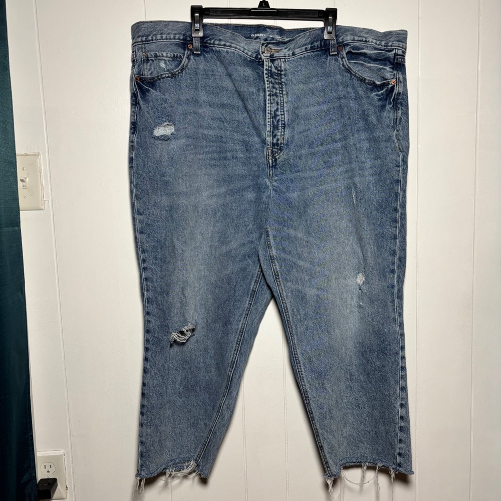 Old Navy High Rise Slouchy Straight Distressed Blue Crop Jeans Plus Sz 24 Cotton